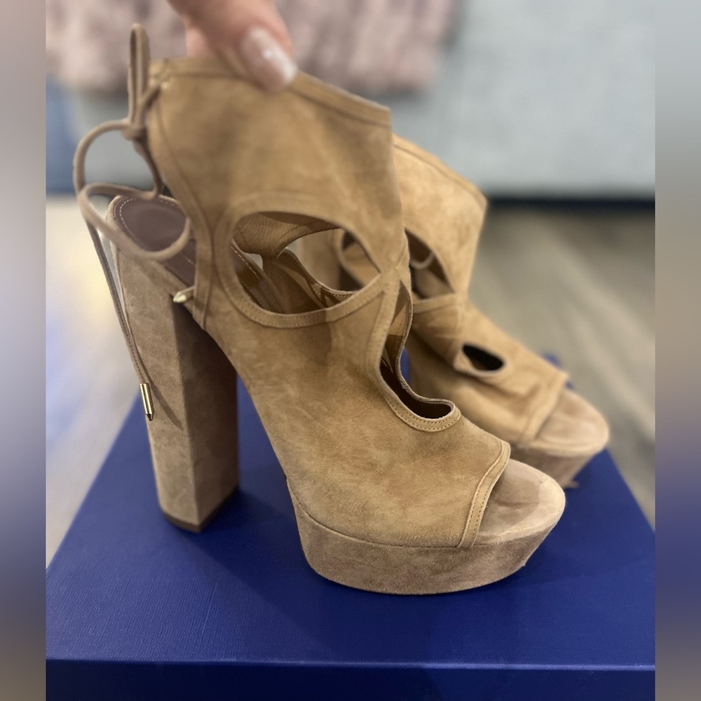 Aquazzura Sexy Thing Platform Sandal in Biscot (40)